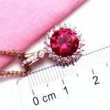 Purple Ruby Flower Necklace 14K Rose Pendant Wedding Jewelry