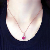 Purple Ruby Flower Necklace 14K Rose Pendant Wedding Jewelry