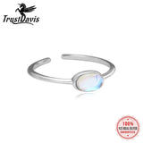 925 Silver Charm Ring Moonstone Oval Minimalist Adjustable Opening Ring