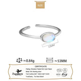 925 Silver Charm Ring Moonstone Oval Minimalist Adjustable Opening Ring