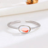 925 Silver Charm Ring Moonstone Oval Minimalist Adjustable Opening Ring