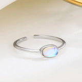 925 Silver Charm Ring Moonstone Oval Minimalist Adjustable Opening Ring