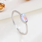 925 Silver Charm Ring Moonstone Oval Minimalist Adjustable Opening Ring
