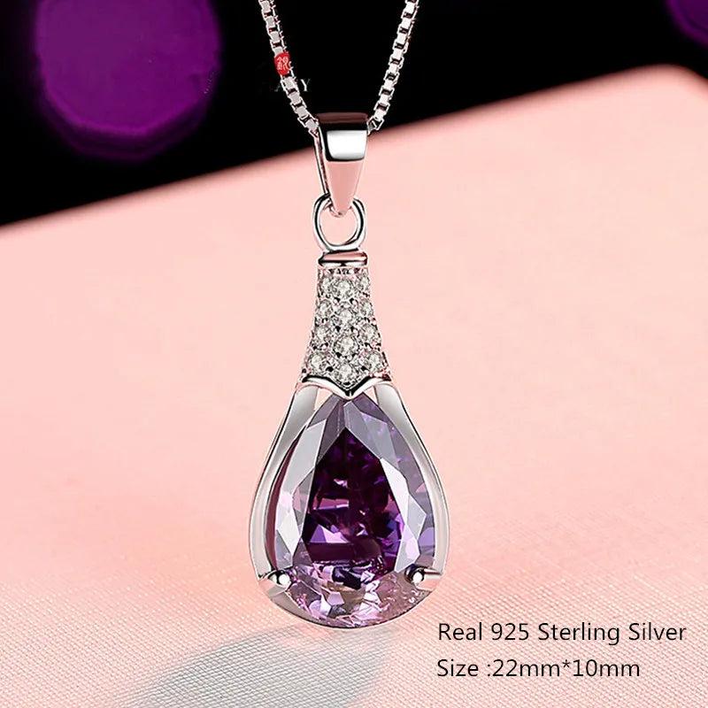 925 Silver Amethyst Pendant Necklace for Women
