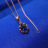 Purple Sapphire Flower Pendant Necklace, 14K Rose Plated, Sweet Wedding Jewelry