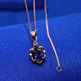 Purple Sapphire Flower Pendant Necklace, 14K Rose Plated, Sweet Wedding Jewelry