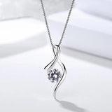 925 Silver Ribbon Zircon Pendant Necklace Women Party