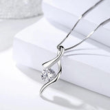 925 Silver Ribbon Zircon Pendant Necklace Women Party