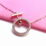 Purple Crystal Geometric Round Necklace 14K Rose Inlaid Pendant