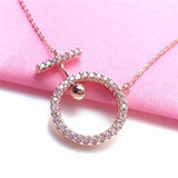 Purple Crystal Geometric Round Necklace 14K Rose Inlaid Pendant