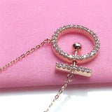 Purple Crystal Geometric Round Necklace 14K Rose Inlaid Pendant
