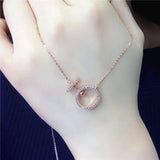Purple Crystal Geometric Round Necklace 14K Rose Inlaid Pendant