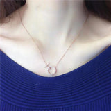 Purple Crystal Geometric Round Necklace 14K Rose Inlaid Pendant