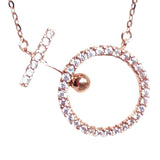 Purple Crystal Geometric Round Necklace 14K Rose Inlaid Pendant