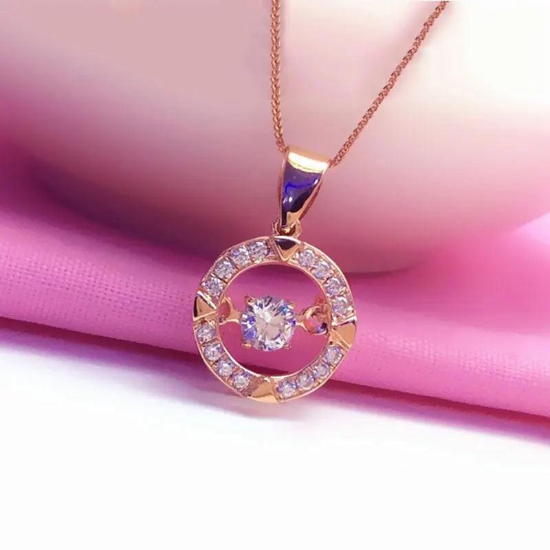 14K Rose Crystal Necklace Clavicle Chain Pendant