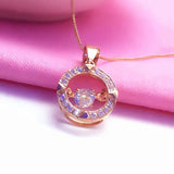 14K Rose Crystal Necklace Clavicle Chain Pendant