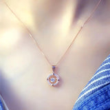 14K Rose Crystal Necklace Clavicle Chain Pendant