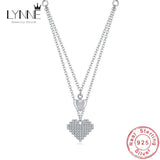 925 Silver Double Heart CZ Pendant Necklace Love Zircon Clavicle Chain