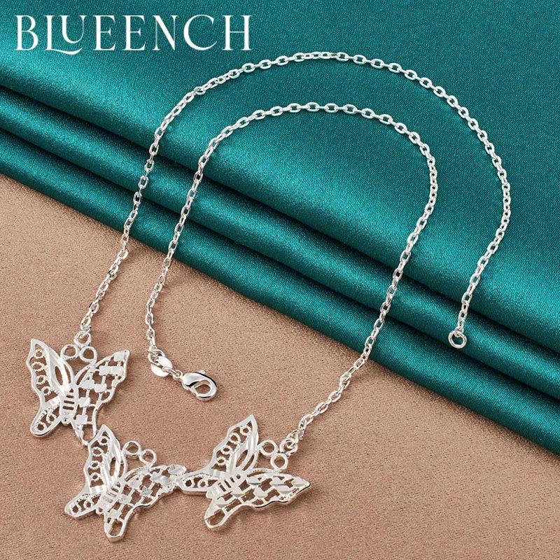 925 Silver Butterfly Pendant Necklace Thin Chain Wedding Jewelry