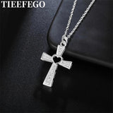 925 Silver Cross Pendant Necklace Crystal Wedding Jewelry