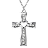 925 Silver Cross Pendant Necklace Crystal Wedding Jewelry