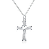 925 Silver Cross Pendant Necklace Crystal Wedding Jewelry