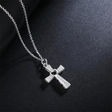 925 Silver Cross Pendant Necklace Crystal Wedding Jewelry