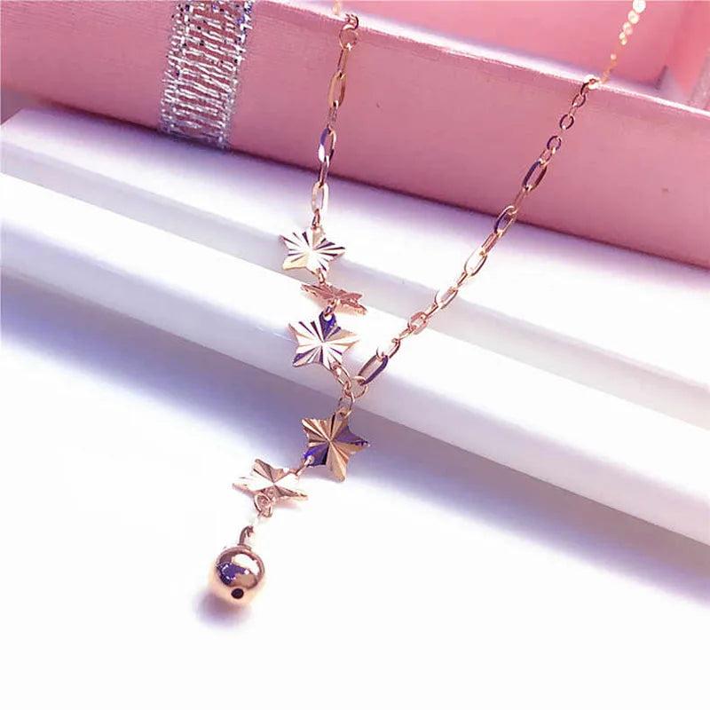 14K Rose Gold Plated Bead Chain Necklace with Purple Stars for Her
