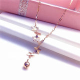 14K Rose Gold Plated Bead Chain Necklace with Purple Stars for Her
