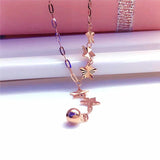 14K Rose Gold Plated Bead Chain Necklace with Purple Stars for Her