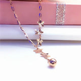 14K Rose Gold Plated Bead Chain Necklace with Purple Stars for Her