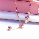 14K Rose Gold Plated Bead Chain Necklace with Purple Stars for Her