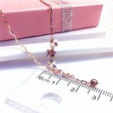 14K Rose Gold Plated Bead Chain Necklace with Purple Stars for Her