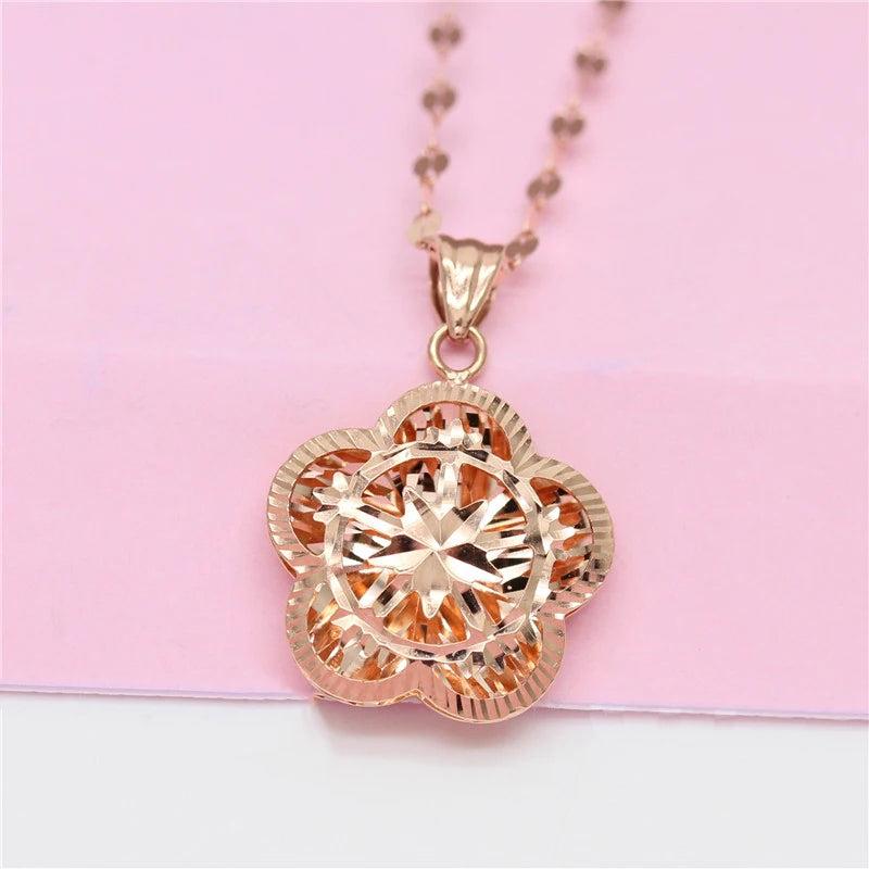 Purple Hollow Flower Pendant Necklace 14K Rose Chain Wedding Jewelry