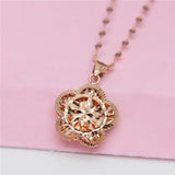 Purple Hollow Flower Pendant Necklace 14K Rose Chain Wedding Jewelry