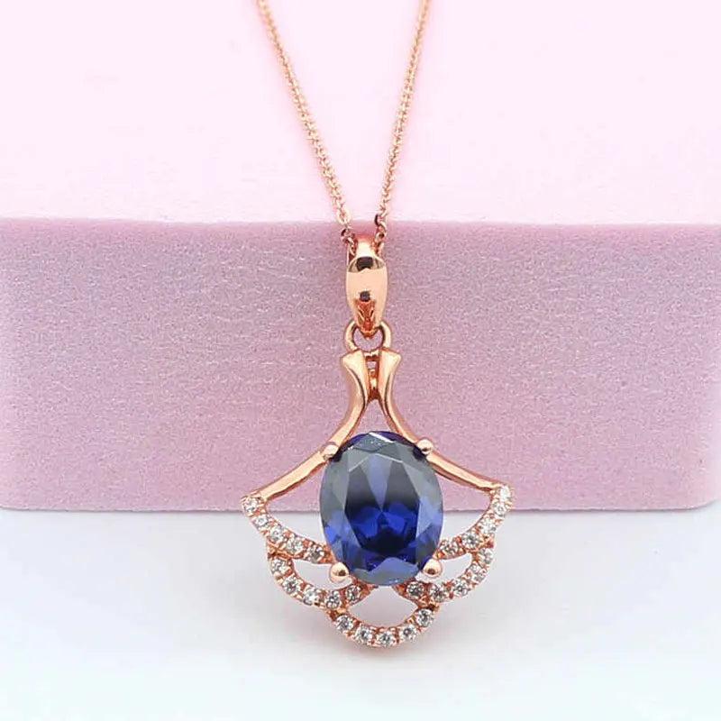 14K Rose Gold Plated Purple Sapphire Fan Pendant Necklace