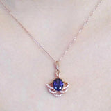 14K Rose Gold Plated Purple Sapphire Fan Pendant Necklace
