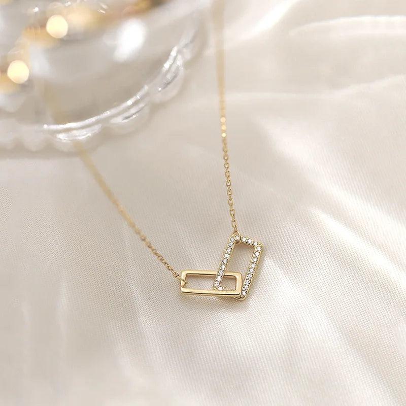 Starmoon 925 Silver Rectangle Zircon Circle CZ Zirconia Necklace