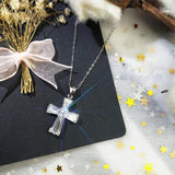 Silver CZ Cross Pendant Necklace Long Chain Wedding Jewelry