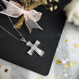 Silver CZ Cross Pendant Necklace Long Chain Wedding Jewelry
