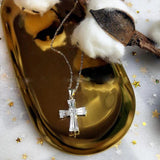 Silver CZ Cross Pendant Necklace Long Chain Wedding Jewelry