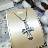 Silver CZ Cross Pendant Necklace Long Chain Wedding Jewelry