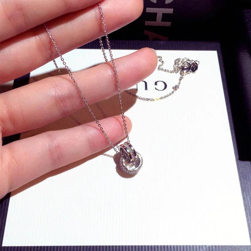 Circle Pendant Silver Necklace for Women