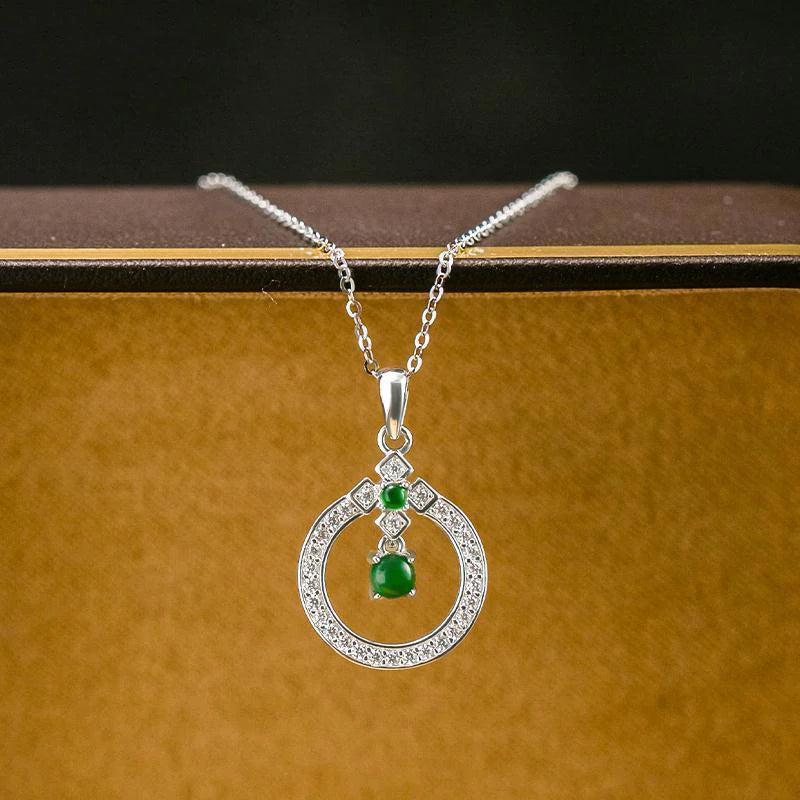 Chalcedony Chain Necklace Green Pendant Silver Jewelry