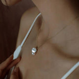 Vintage Pearl Necklace Silver Inlaid Fritillary Clavicle Chain Pendant