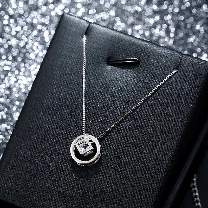 925 Silver Necklace Pendant Round square nest Adjustable Chain Choker