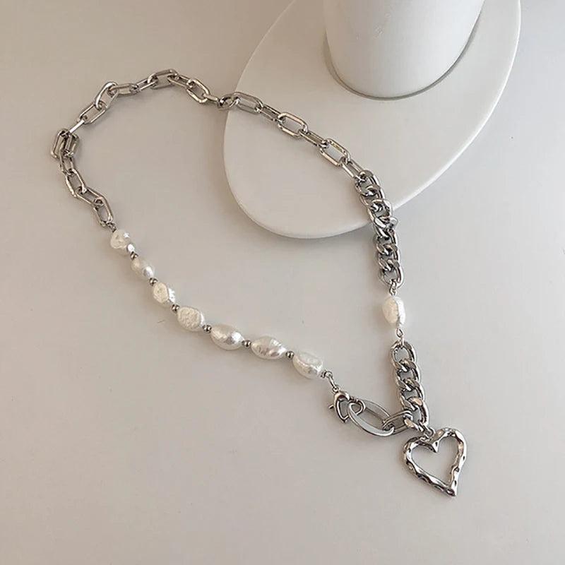 Baroque Freshwater Natural Pearl Heart Pendant Necklace for Women Girls
