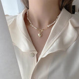 Baroque Pearl Necklace Heart Pendant Clasp Choker