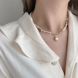 Baroque Pearl Necklace Heart Pendant Clasp Choker