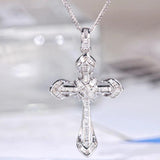 925 Silver Zircon Cross Pendant Necklace Sparkling Wedding Jewelry Gift